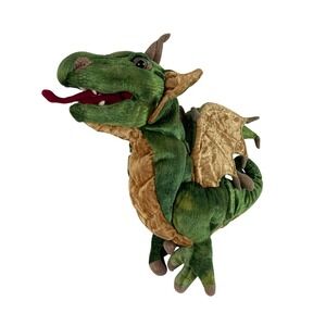 Folkmanis Green Wyvern Dragon Puppet Plush 15" Stuffed Toy Lovey